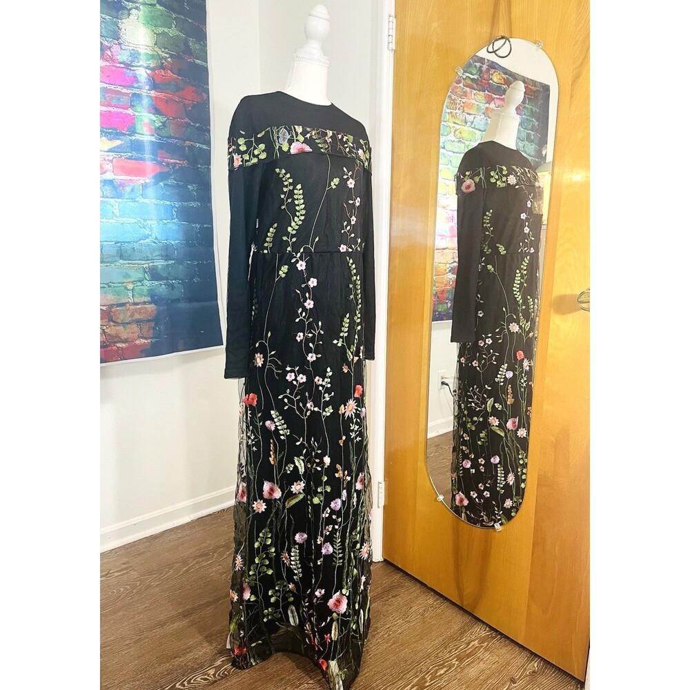 Urban Modesty Size M Women's Mesh Maxi Dress Black Multicolor Floral w/Handbag